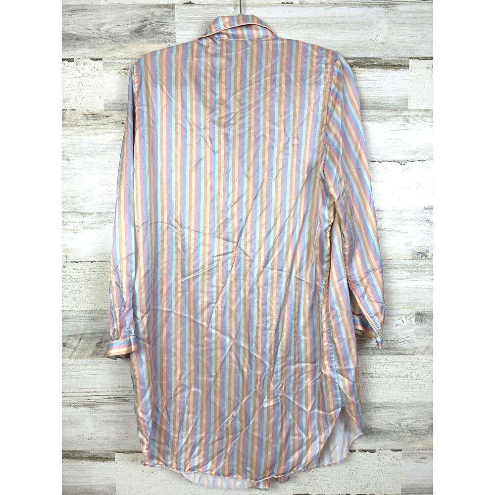 Morgan Lane Womens L Sherbert Striped Silk Jillian Button Up Night Shirt PJ's - Picture 4 of 7